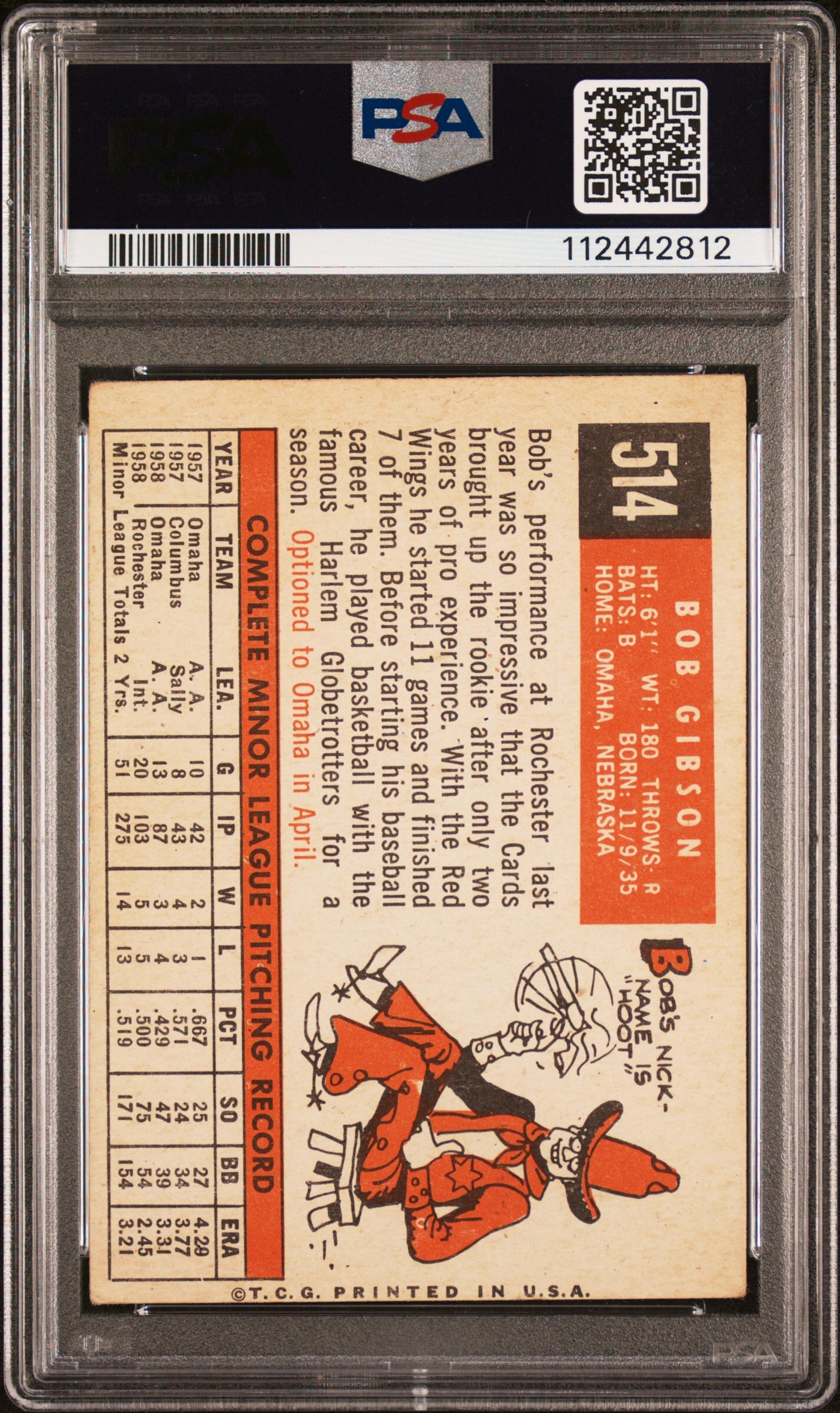 A 1959 Topps Bob Gibson Signed Autograph Rookie Baseball Card (PSA 3 VG, AUTO 8)