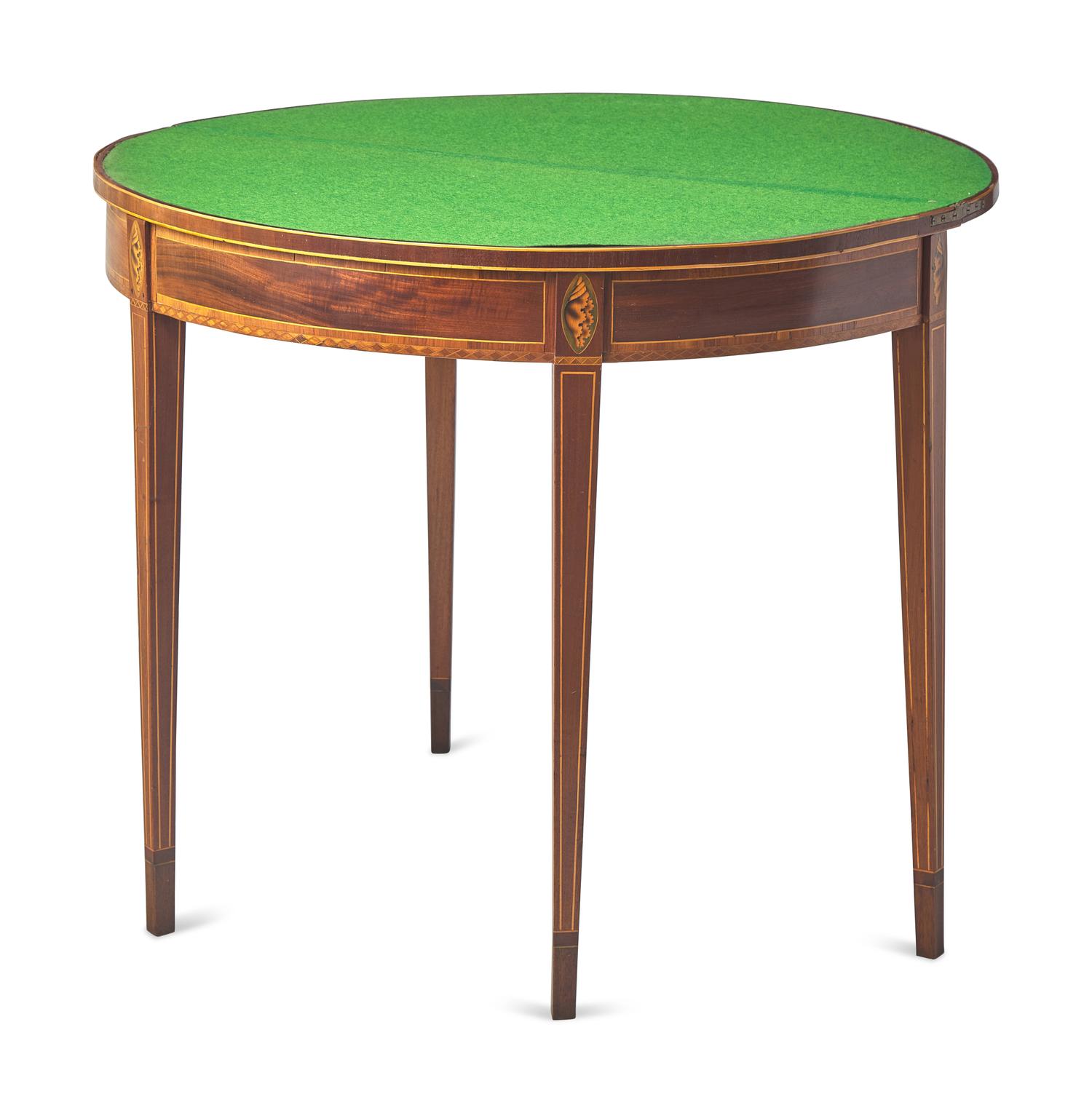 A George III Inlaid Mahogany Demilune Card Table
