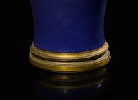 A large Chinese blue-glazed vase, meiping, with fine ormolu lamp mounts 藍釉梅瓶嵌銅