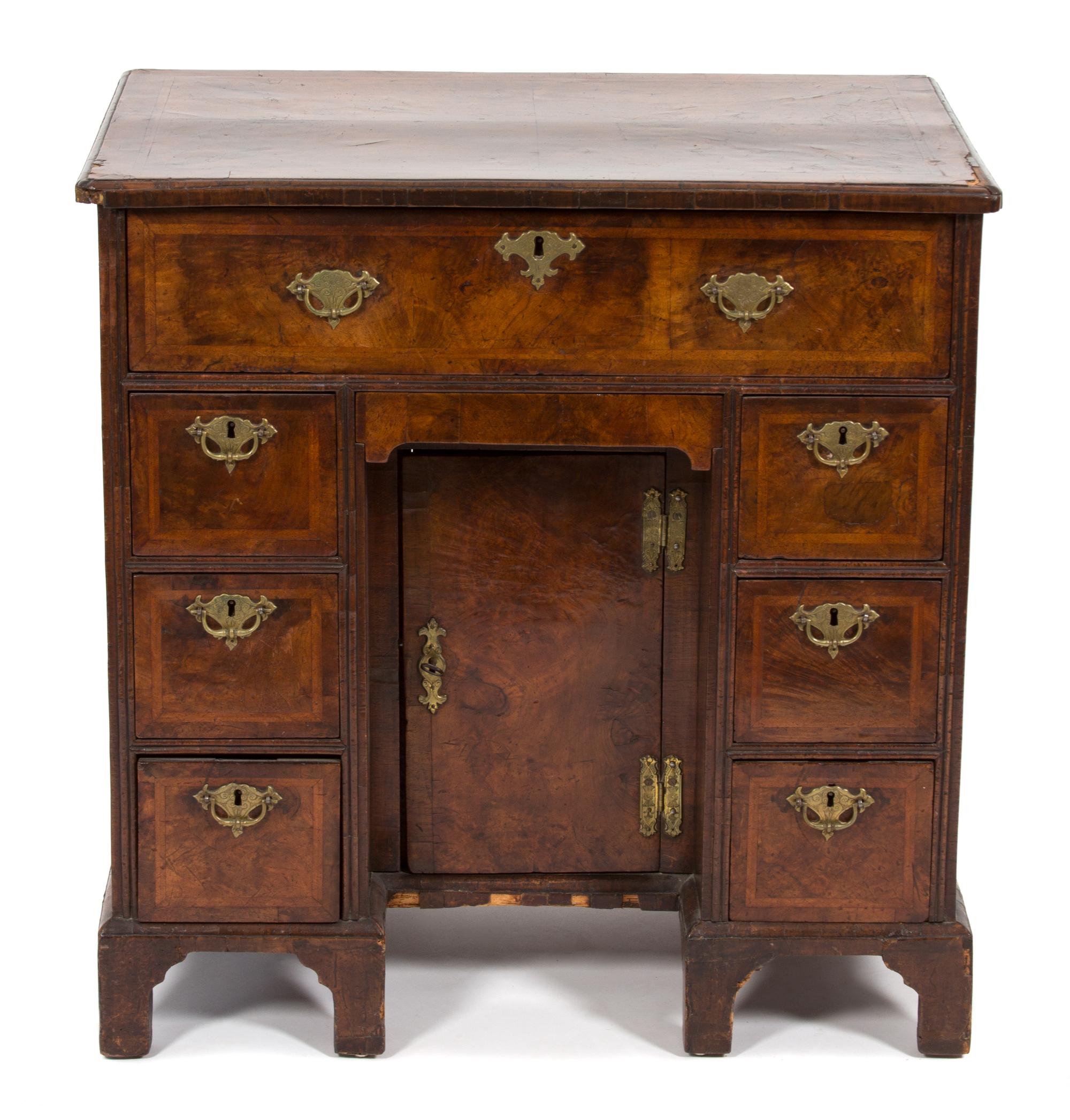 A George II Burl Walnut Inlaid Knee-Hole Desk — 18TH CENTURY