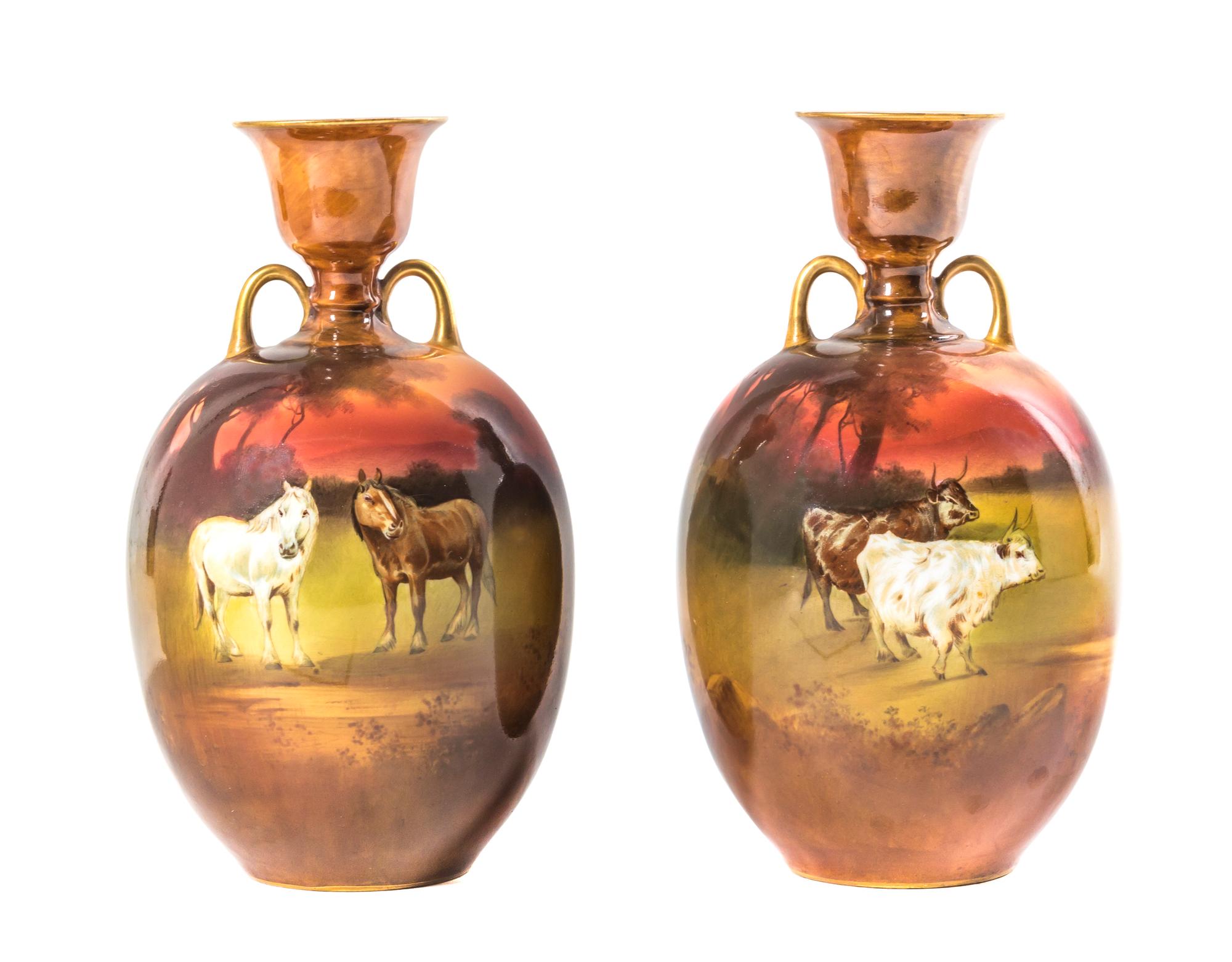 A Pair of Royal Doulton Burslem Vases, Height 8 1/4 inches.