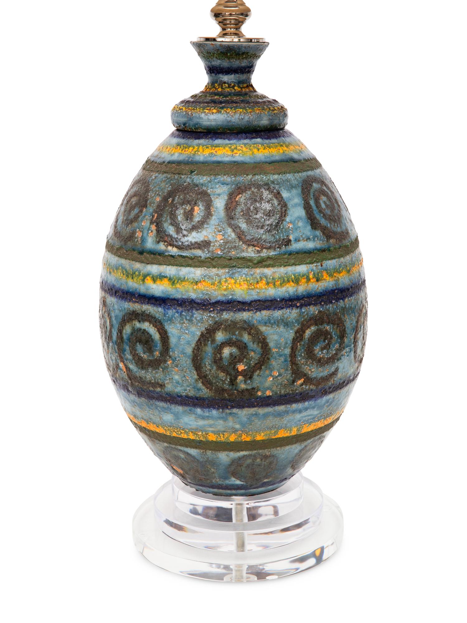 Large Earthenware Lamp on Lucite Stand