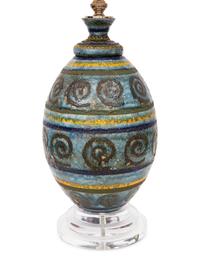 Large Earthenware Lamp on Lucite Stand