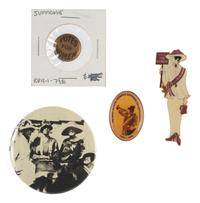 [WOMEN'S SUFFRAGE]. A collection of items belonging to women's rights activist Mariwyn Heath, incl. "Votes for Women" pennant, Veteran Feminists Medal of Honor, pinbacks, buttons, & pewter figures.