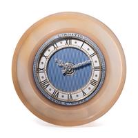 A Cartier Belle Époque Yellow Gold, Diamond, Enamel and Agate Table Clock