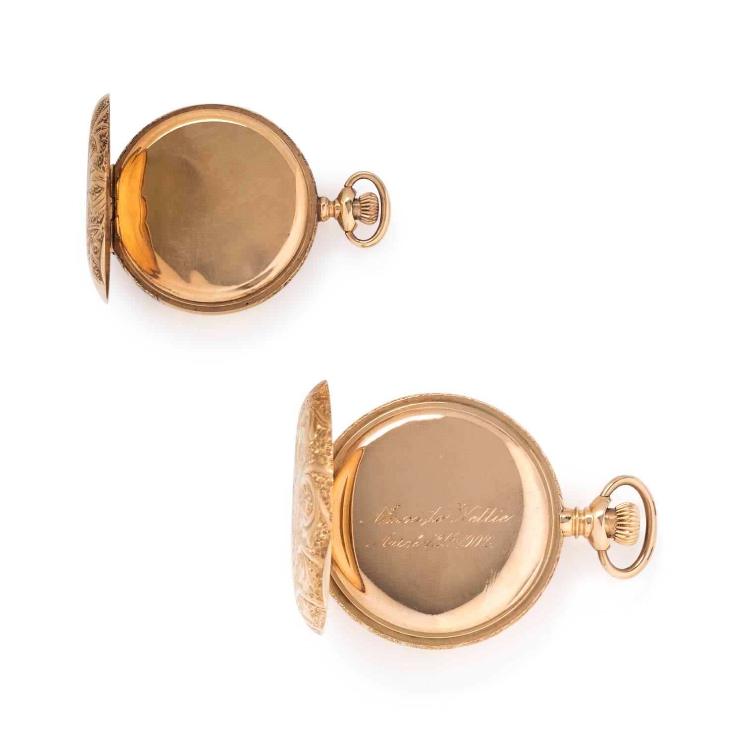 COLLECTION OF 14K YELLOW GOLD HUNTER CASE POCKET WATCHES