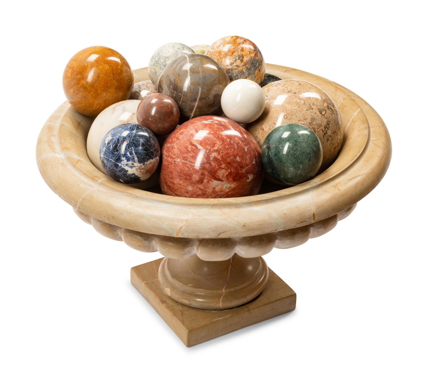 An Italian Marble Tazza with Fifteen Marble Spherical Ornaments
