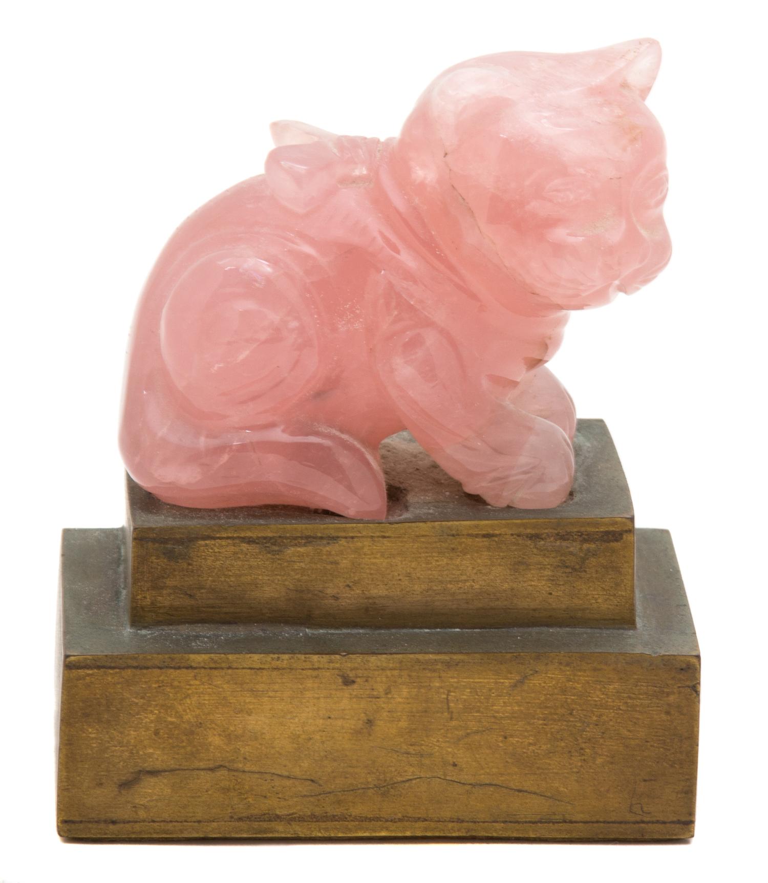 A Chinese Carved Rose Quartz Seated Cat Height 2 1/2 inches.