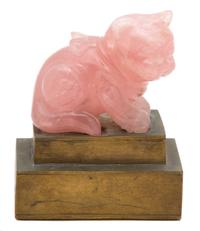 A Chinese Carved Rose Quartz Seated Cat Height 2 1/2 inches.