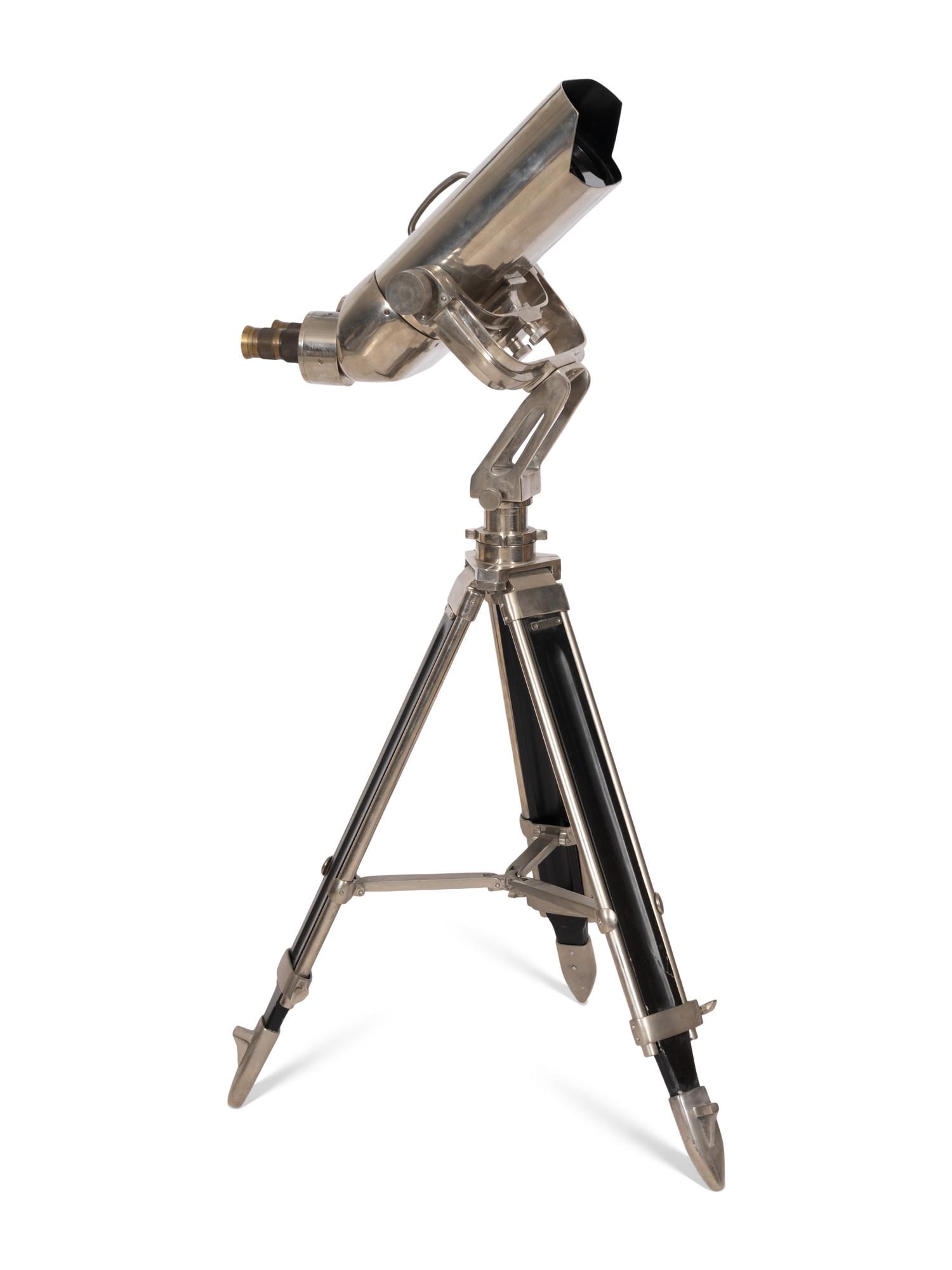 A WWII Style Stainless Steel Naval/Celestial Binoculars on Tripod
