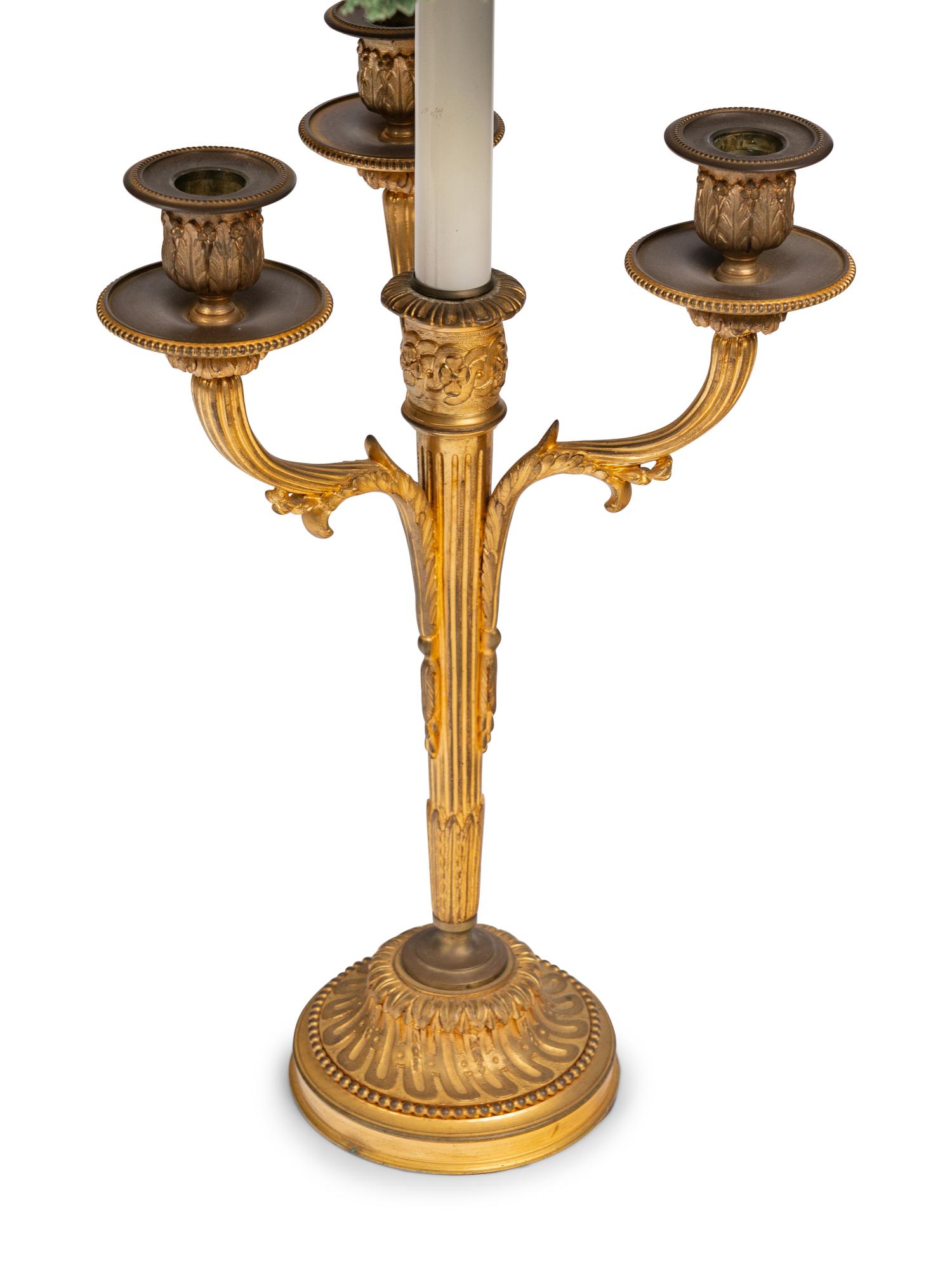 A Pair of Louis XVI Style Gilt Bronze Three-Light Candelabra