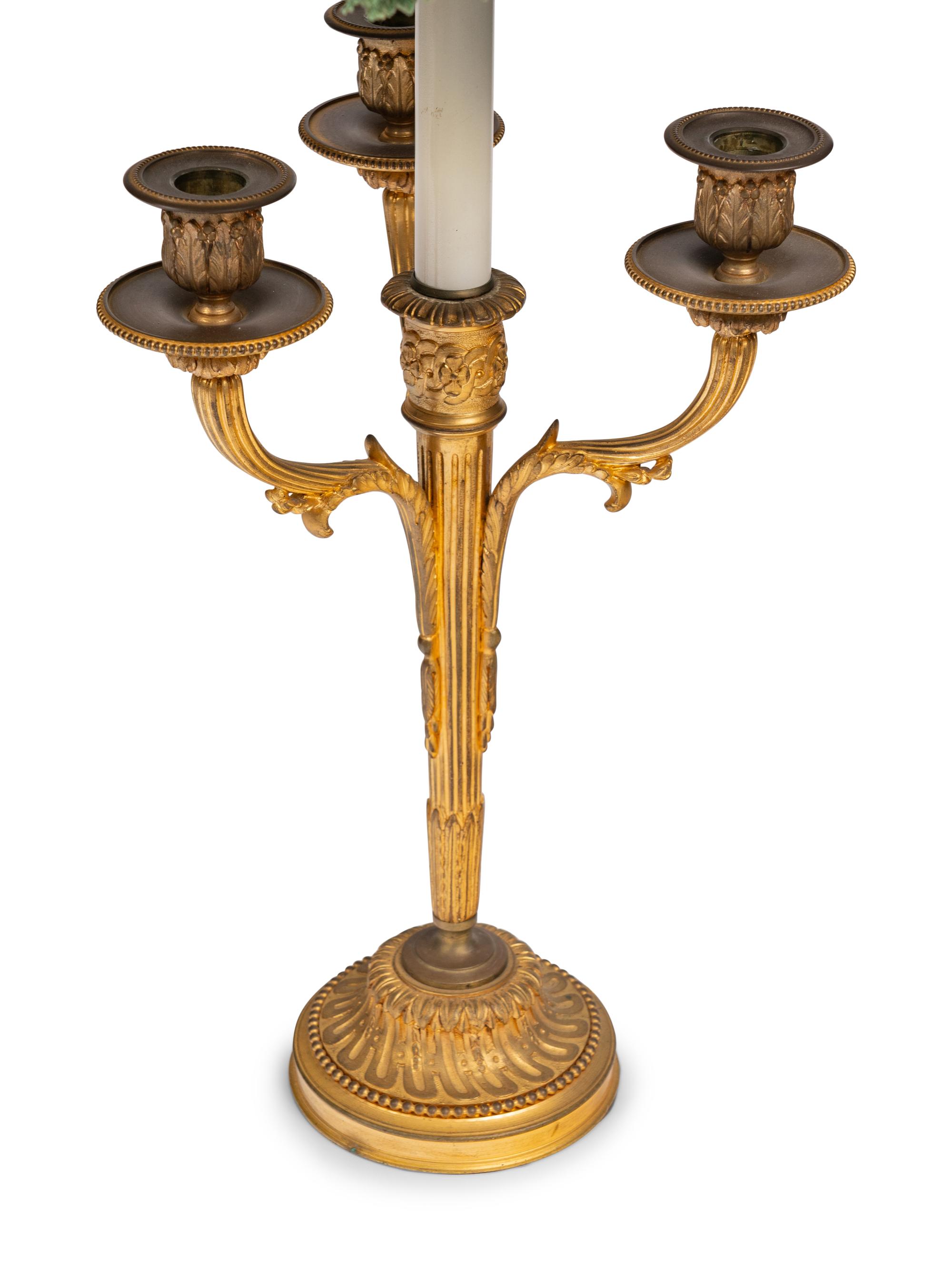 A Pair of Louis XVI Style Gilt Bronze Three-Light Candelabra
