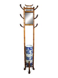A Chinese Bamboo Hall Stand Fitted with a Blue and White Porcelain Umbrella Jar — 19TH/20TH CENTURY