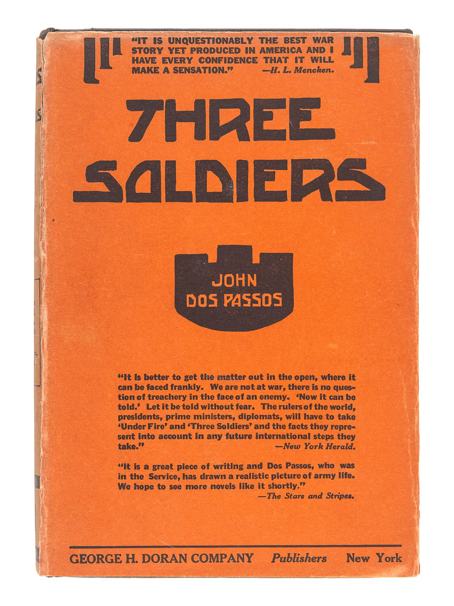 DOS PASSOS, John (1896-1970). Three Soldiers . New York: George H. Doran, 1921.