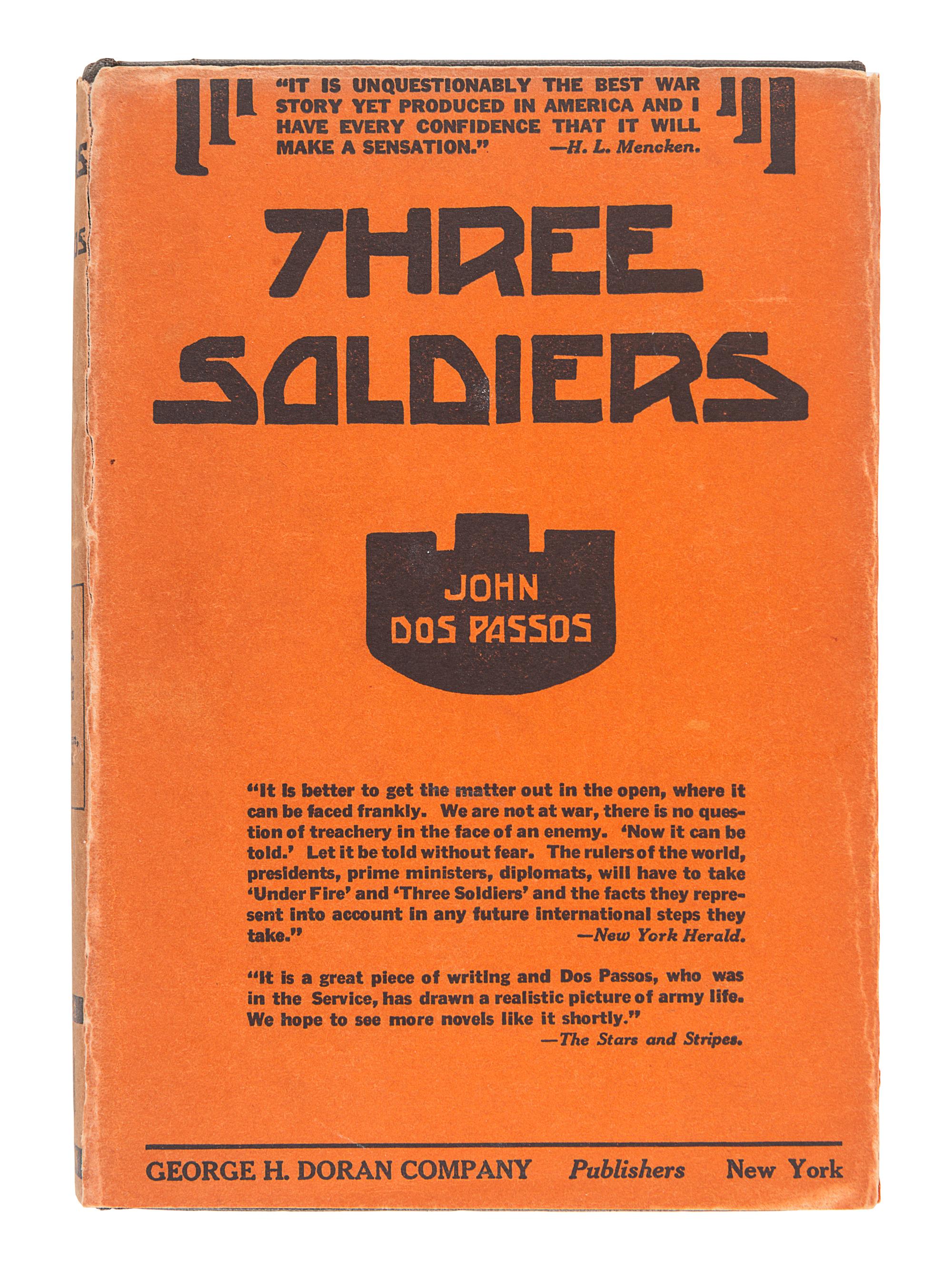 DOS PASSOS, John (1896-1970). Three Soldiers . New York: George H. Doran, 1921.