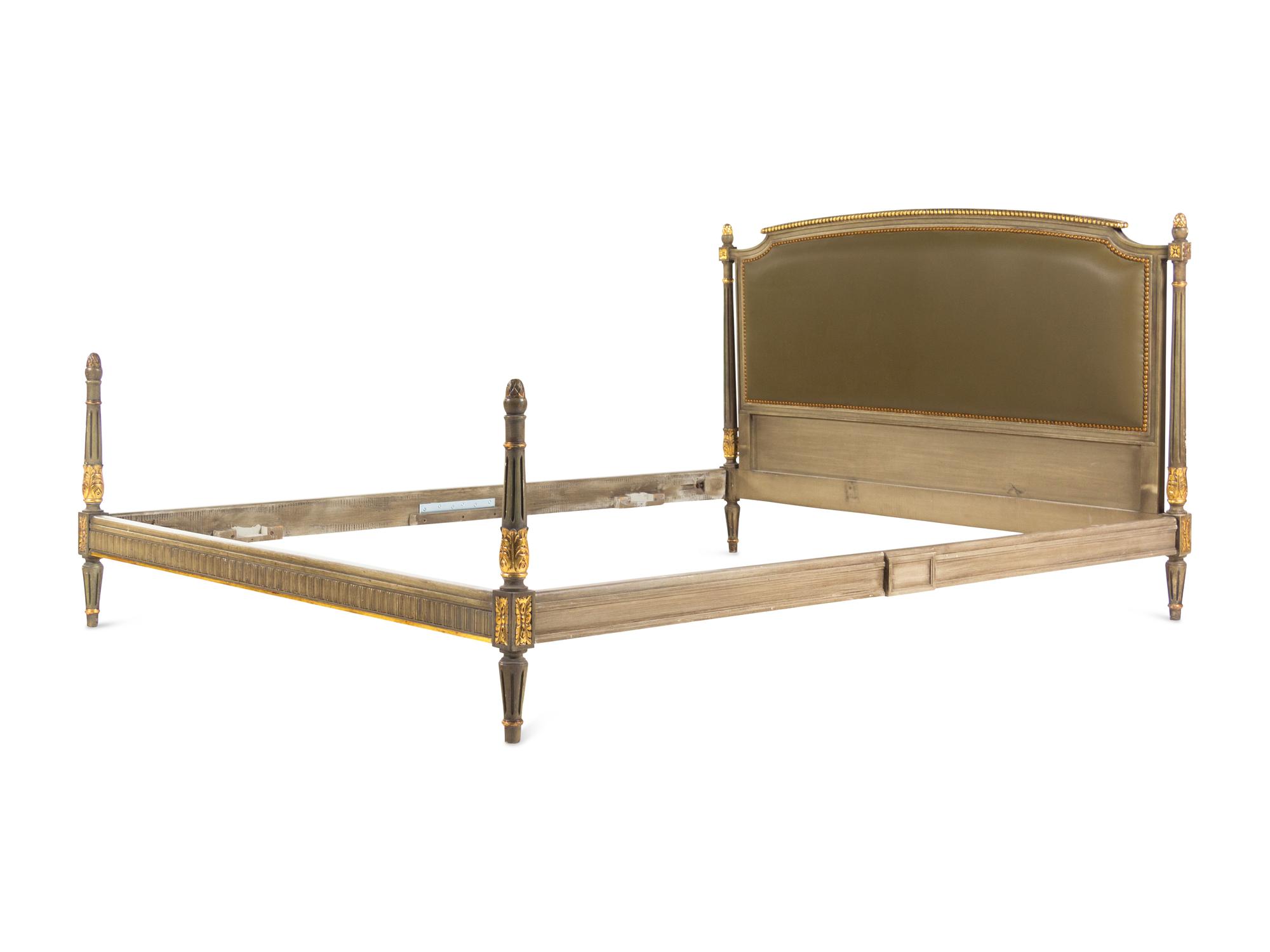 A Louis XVI Style Painted Parcel-Gilt Bed