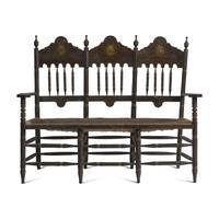 A Painted and Decorated Bannister-Back Settee