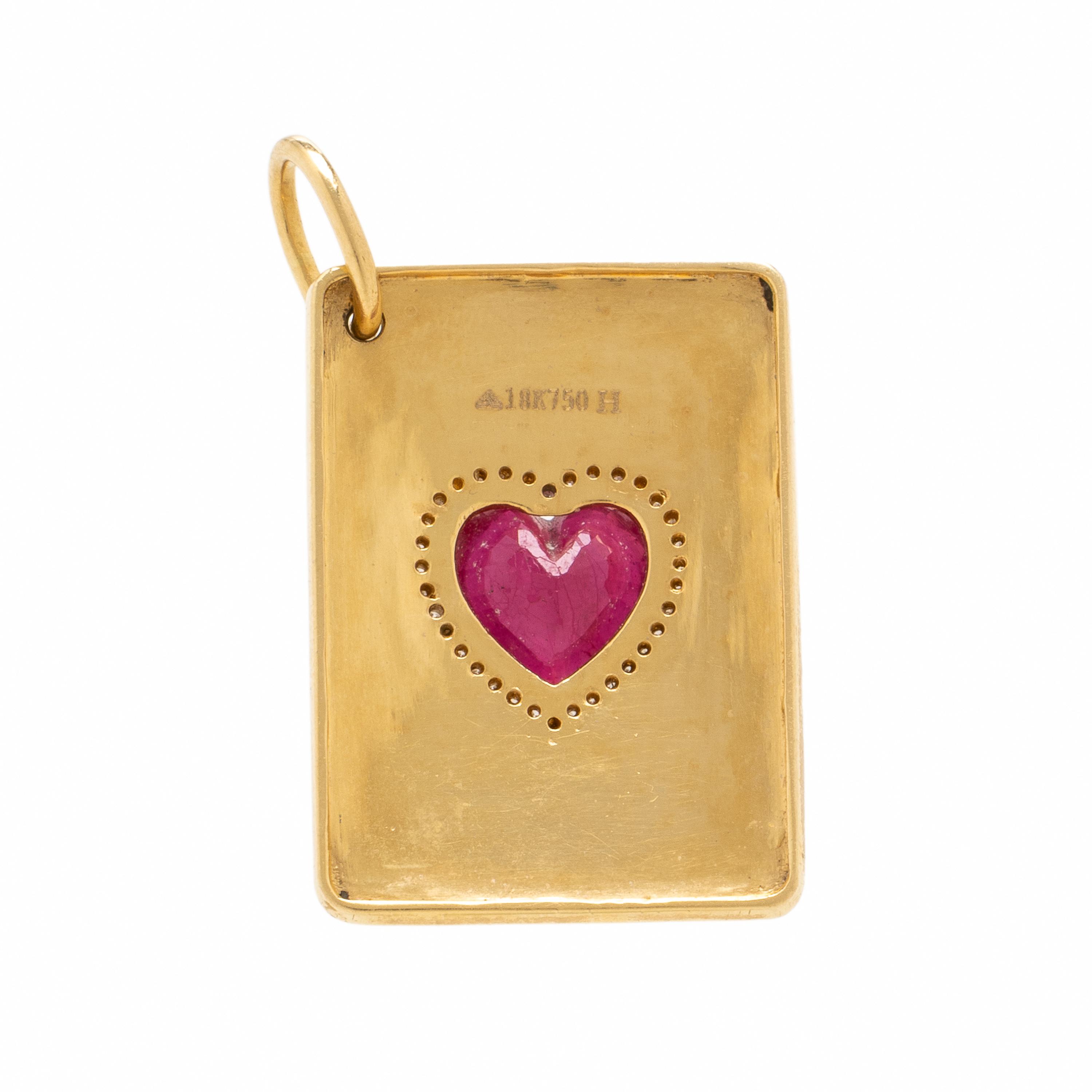 Yellow Gold, Enamel, Diamond, and Composite Ruby Pendant