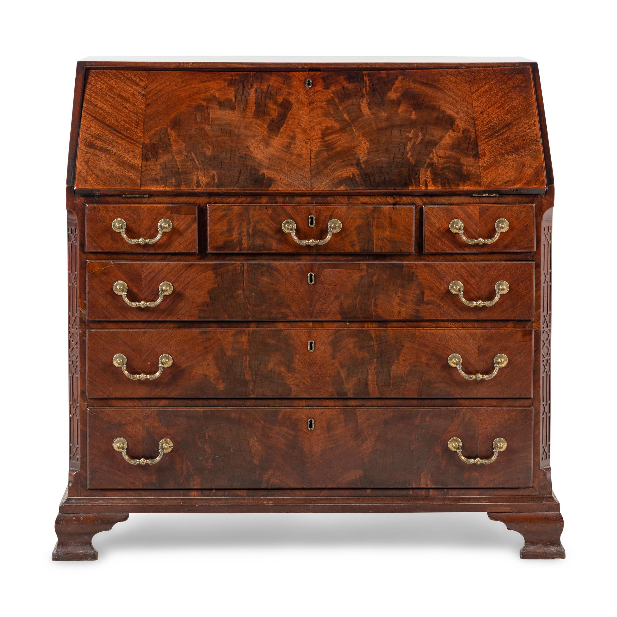 A George II Highly Figured Mahogany Slant-Front Bureau