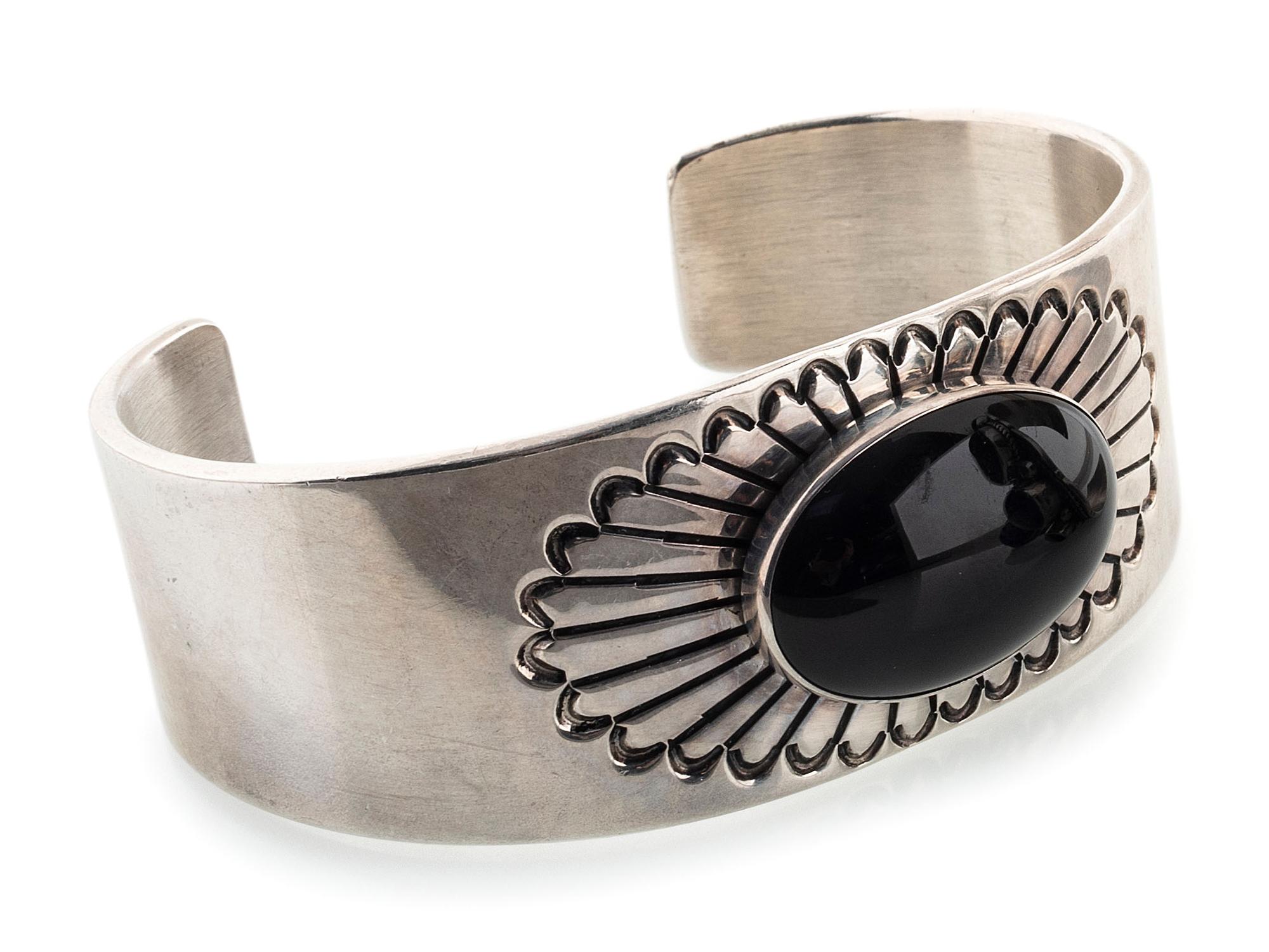 Navajo Sterling Silver and Jet Cuff Bracelet