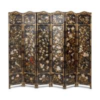 A Chinese Export Polychrome Painted Six-Panel Floor Screen