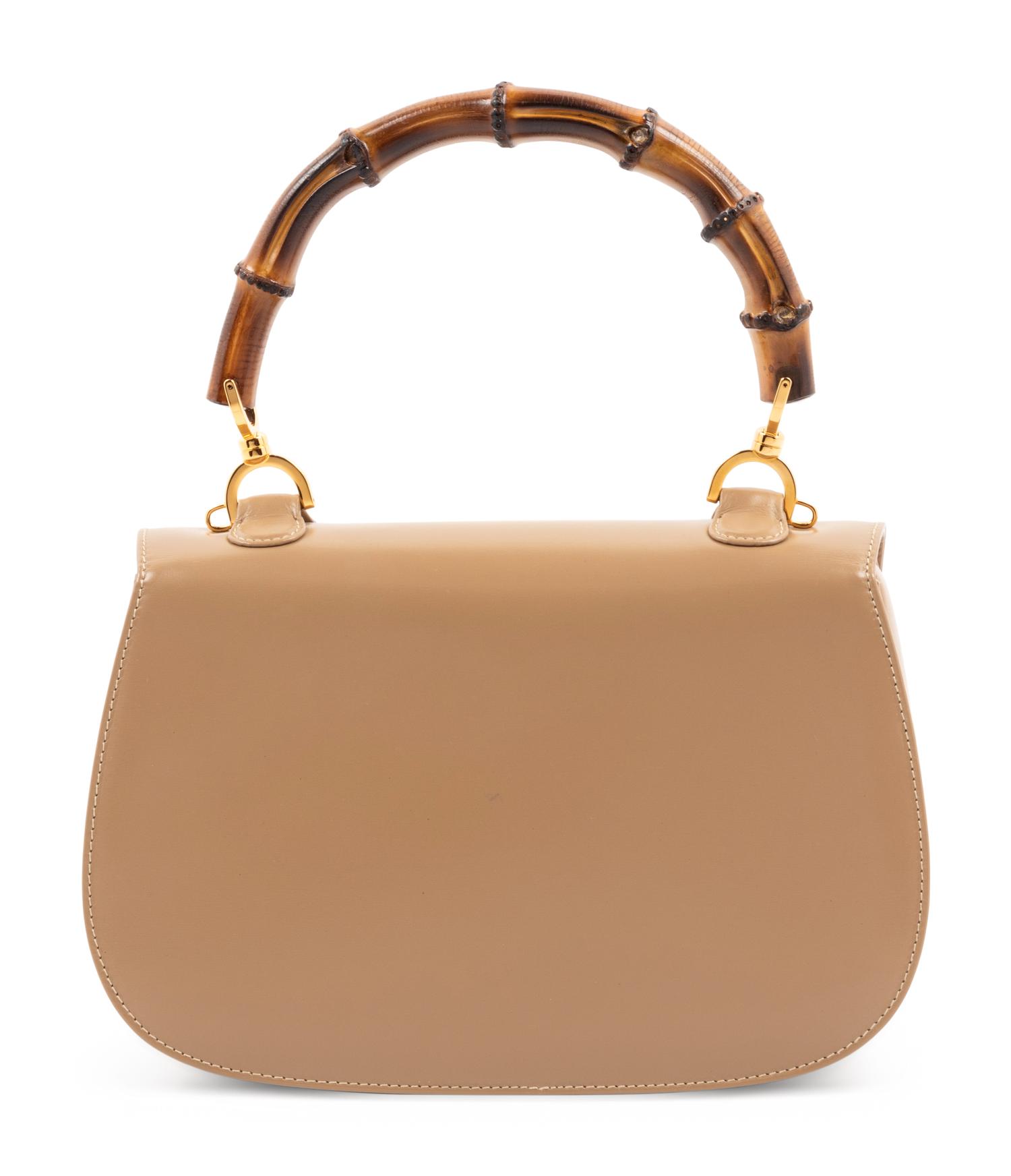 Gucci Beige Leather Handbag with Bamboo Handle