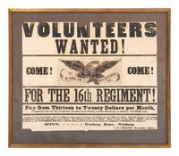 [CIVIL WAR]. Volunteers Wanted! Come! Come! For the 16th Regiment! Winthrop, [MA], [June 1861?].