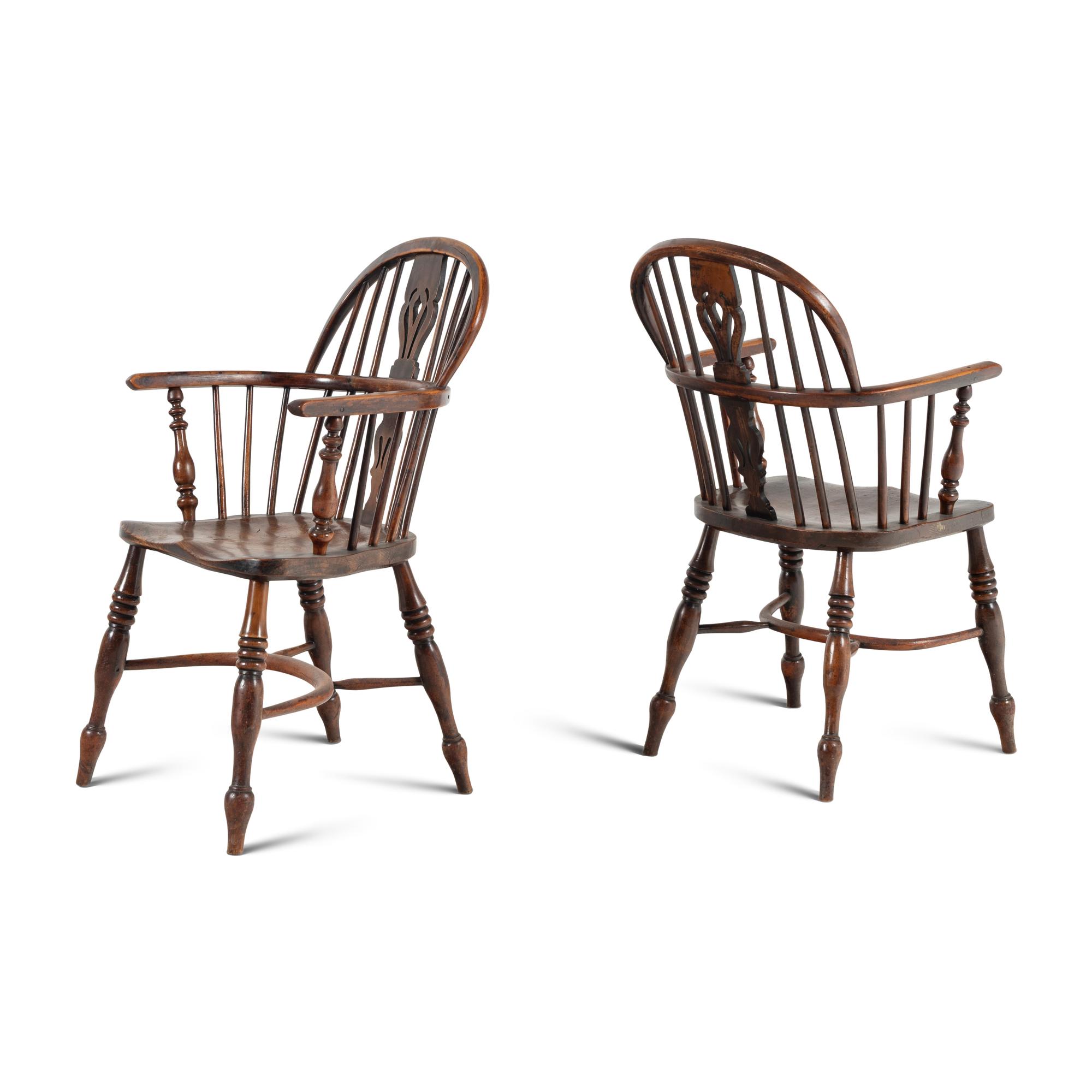 A Set of Six Yew and Elm Windsor Chairs