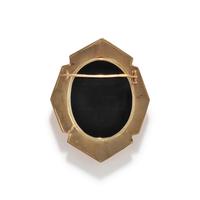 A Victorian Gold and Onyx Cameo Brooch with the Three Graces — The reverse inscribed 'Luigi Rosi Roma Piazza De Spagna 86'