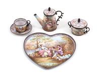 An Austrian Enameled Silver Miniature Tea Service