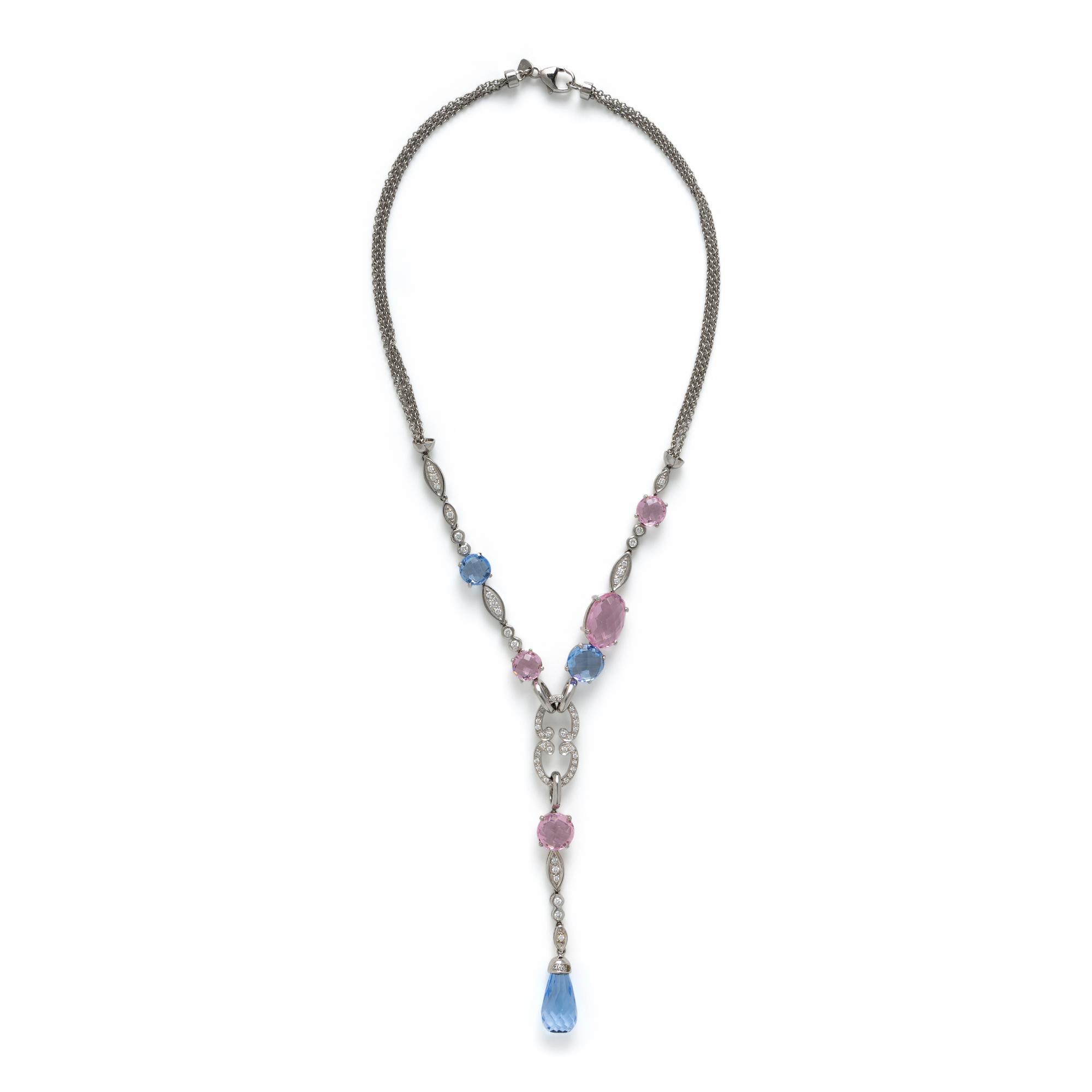 Gemstone. Diamond, and White Gold Necklace