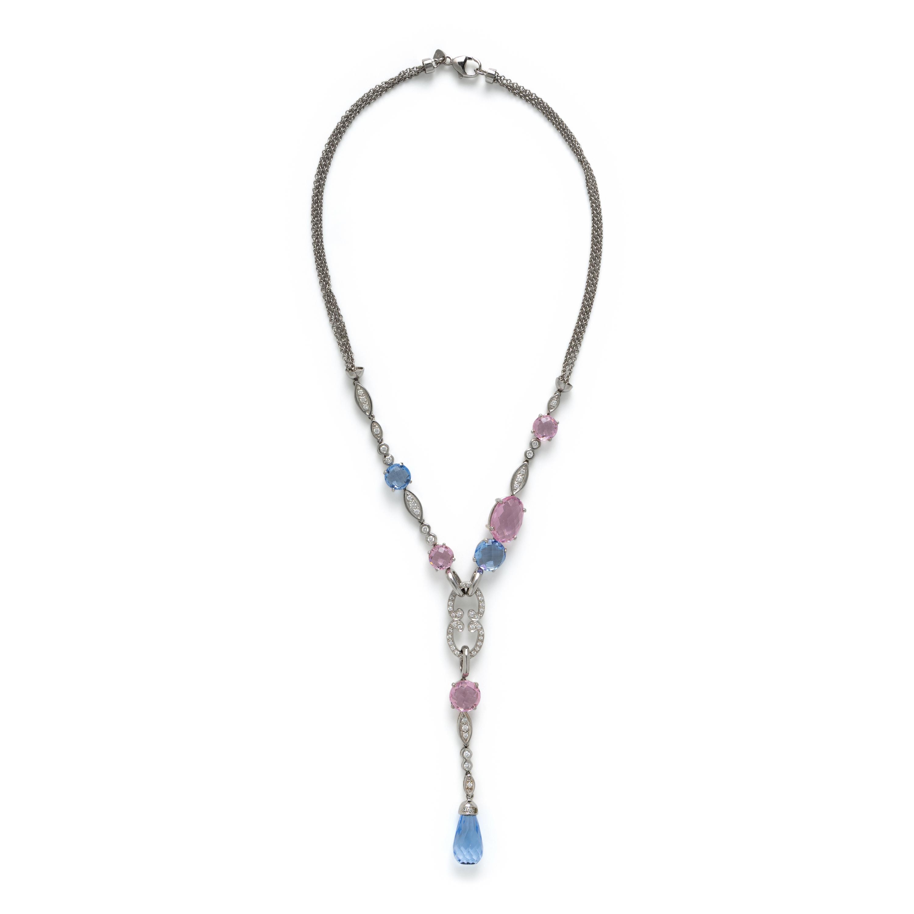 Gemstone. Diamond, and White Gold Necklace