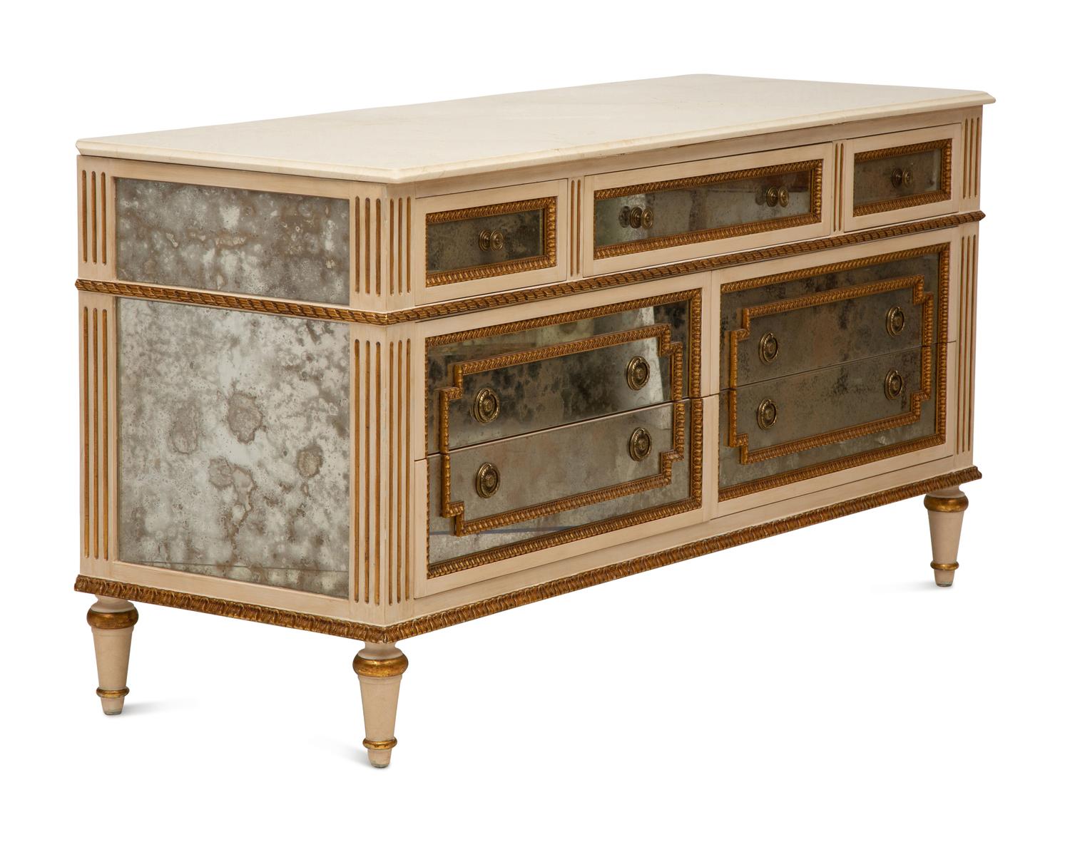 A Louis XVI-Style Painted and Mirrored Marble-Top Dresser