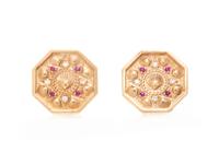 A.G.A. CORREA & SON, YELLOW GOLD, RUBY, AND DIAMOND SAILOR'S VALENTINE EARRINGS