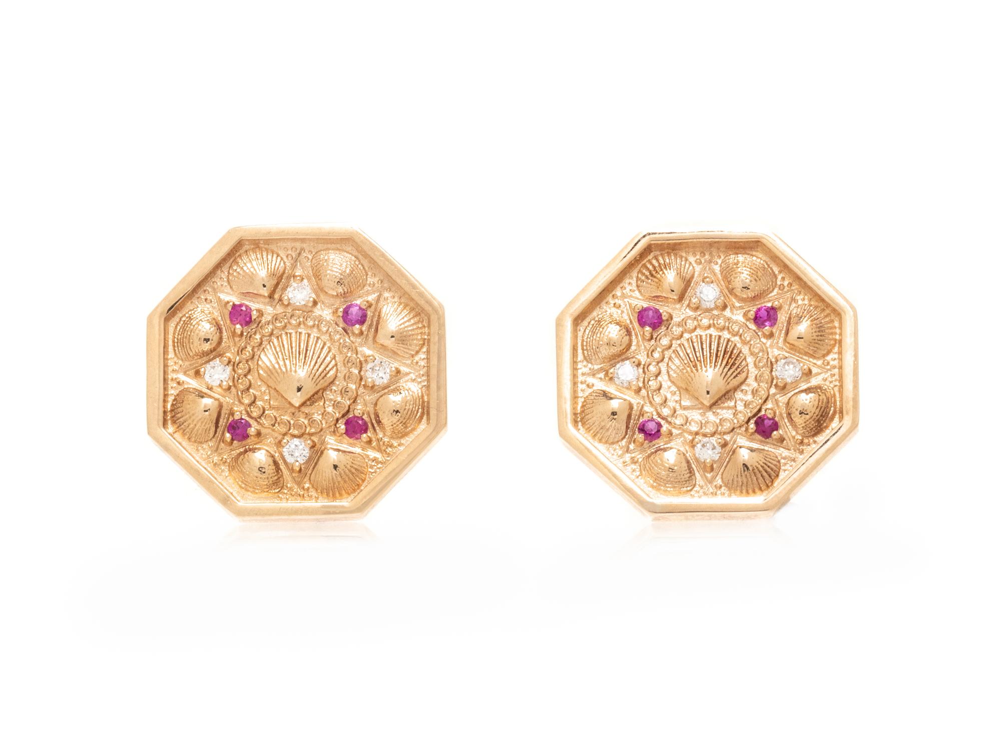 A.G.A. CORREA & SON, YELLOW GOLD, RUBY, AND DIAMOND SAILOR'S VALENTINE EARRINGS