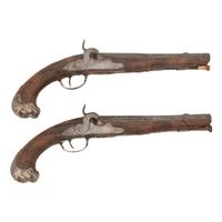 A Pair of Silver Mounted French Percussion Pistols