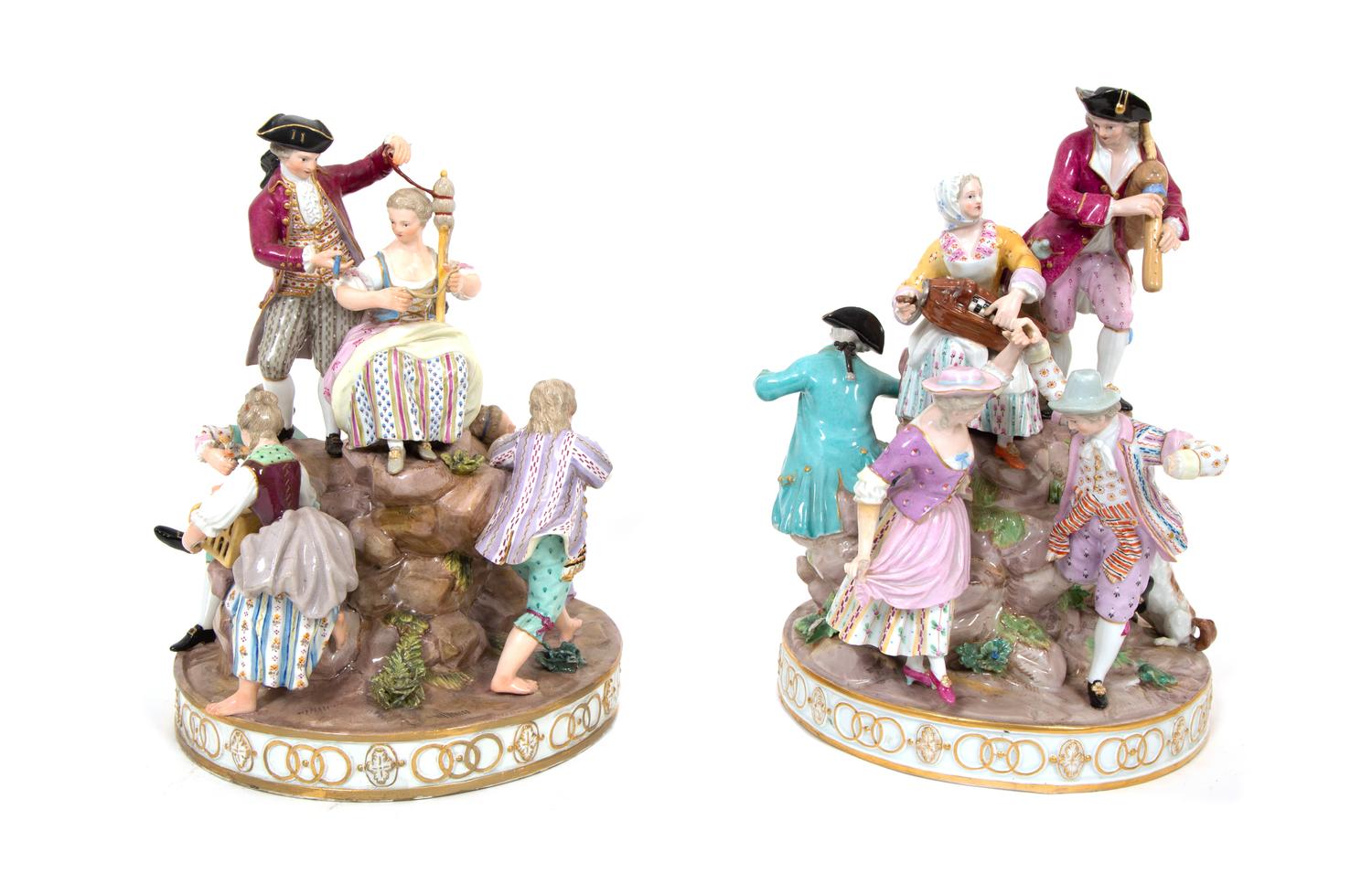 Two Meissen Porcelain Figural Revelry Groups