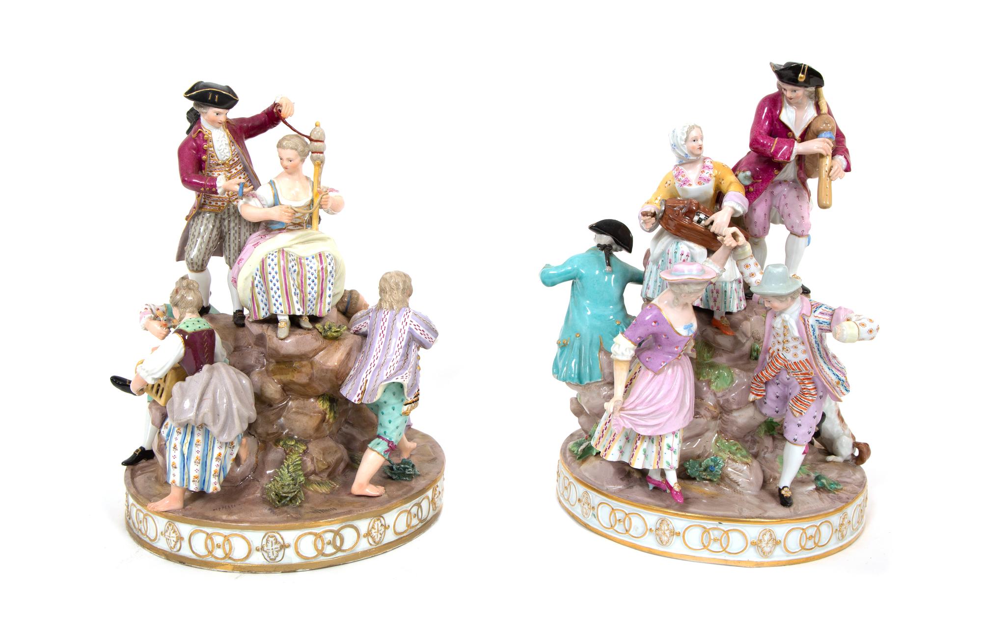 Two Meissen Porcelain Figural Revelry Groups