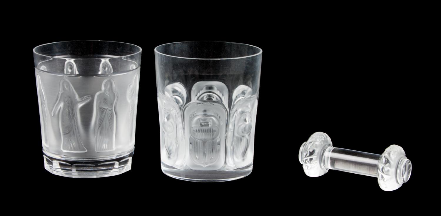 Two Lalique Molded and Frosted Tumblers Height of first 4 inches.