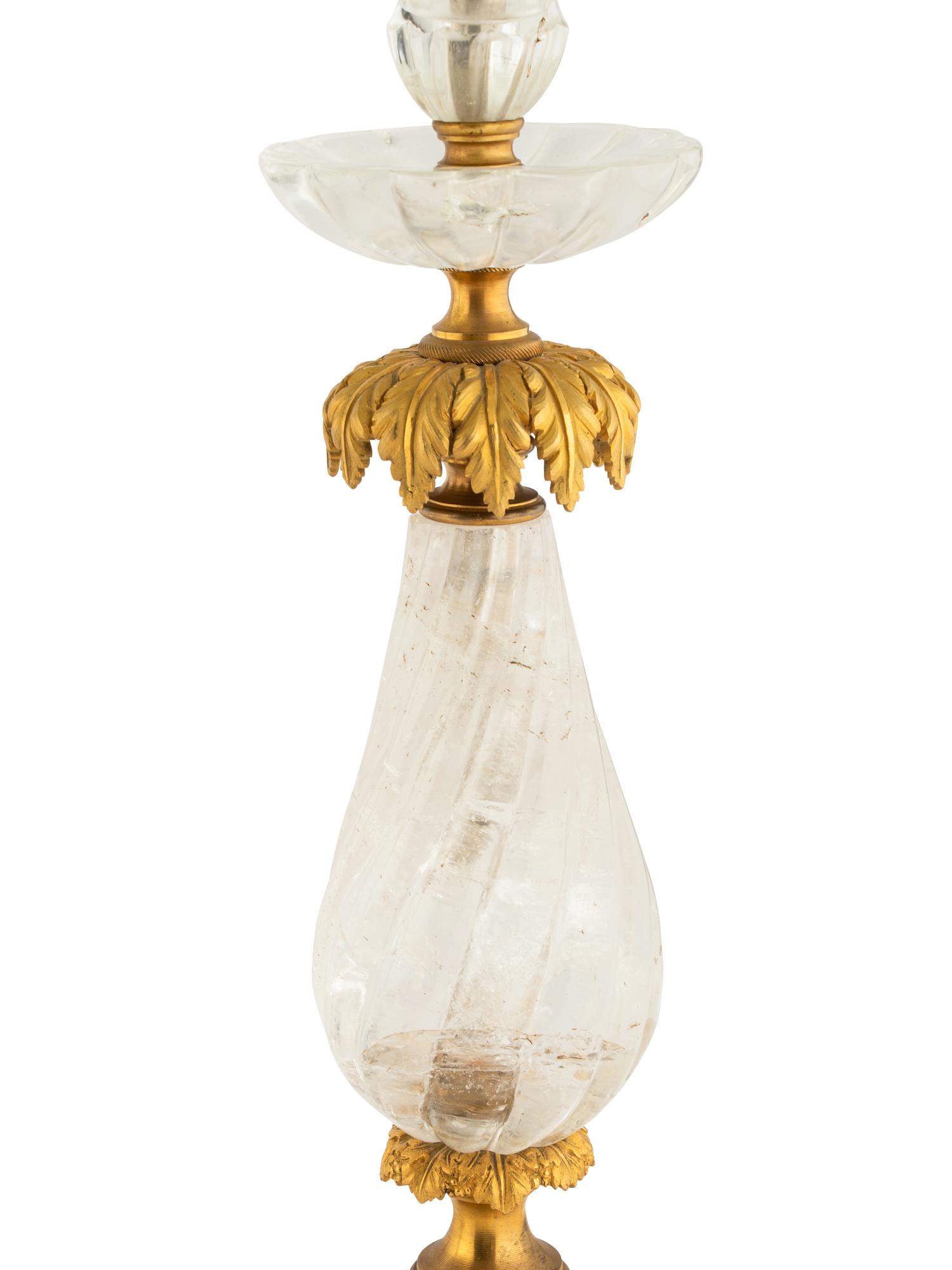 A Pair of Continental Gilt Bronze Mounted Rock Crystal Table Lamps