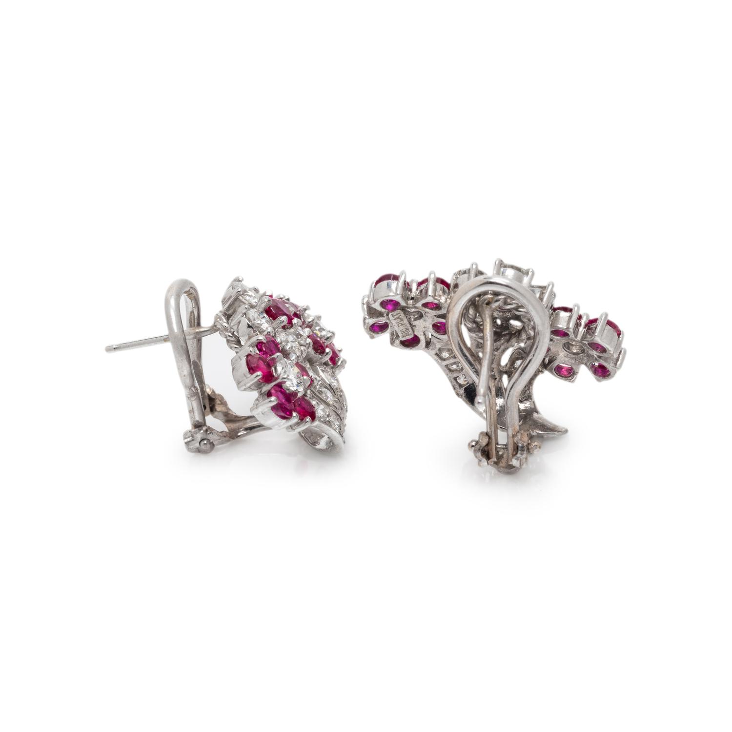 DIAMOND AND RUBY FLOWER EARCLIPS