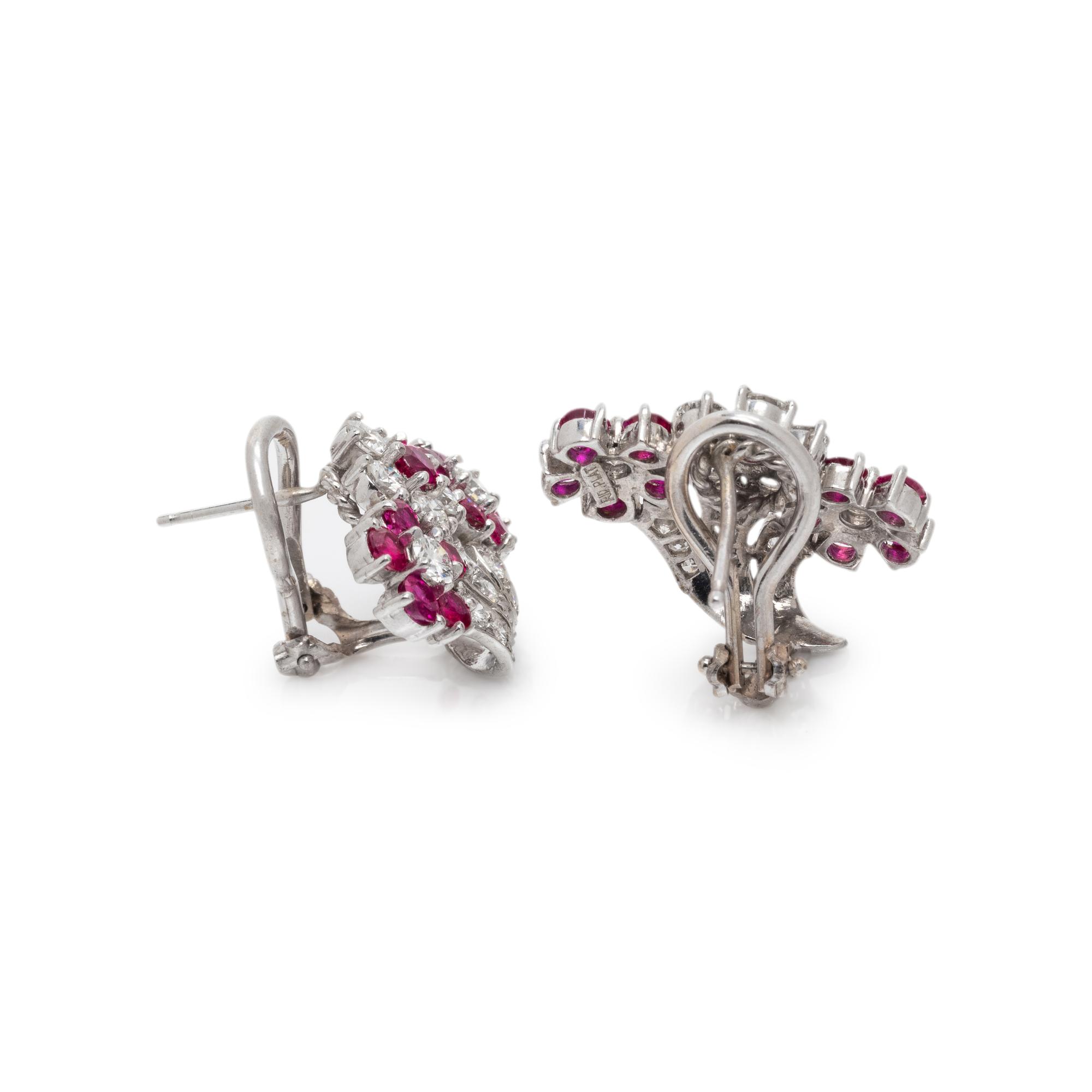 DIAMOND AND RUBY FLOWER EARCLIPS