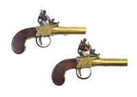 A Pair of English Pocket Flintlock Pistols, Blair & Little, Length 6 3/8 inches.