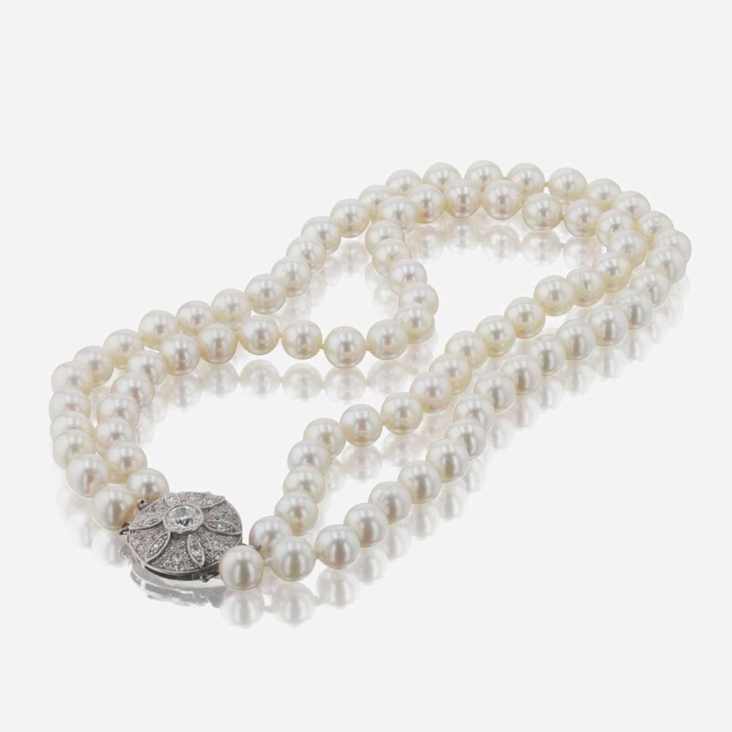 A Double-Strand Pearl Necklace with Diamond Clasp