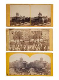 [LINCOLN, Abraham (1809-1865)]. The Lincoln funeral in SPRINGFIELD. 6 stereoviews featuring the procession and buildings draped in mourning.