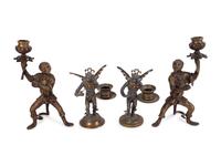 Two Pair of Bronze Monkey-Form Candlesticks — 20TH CENTURY
