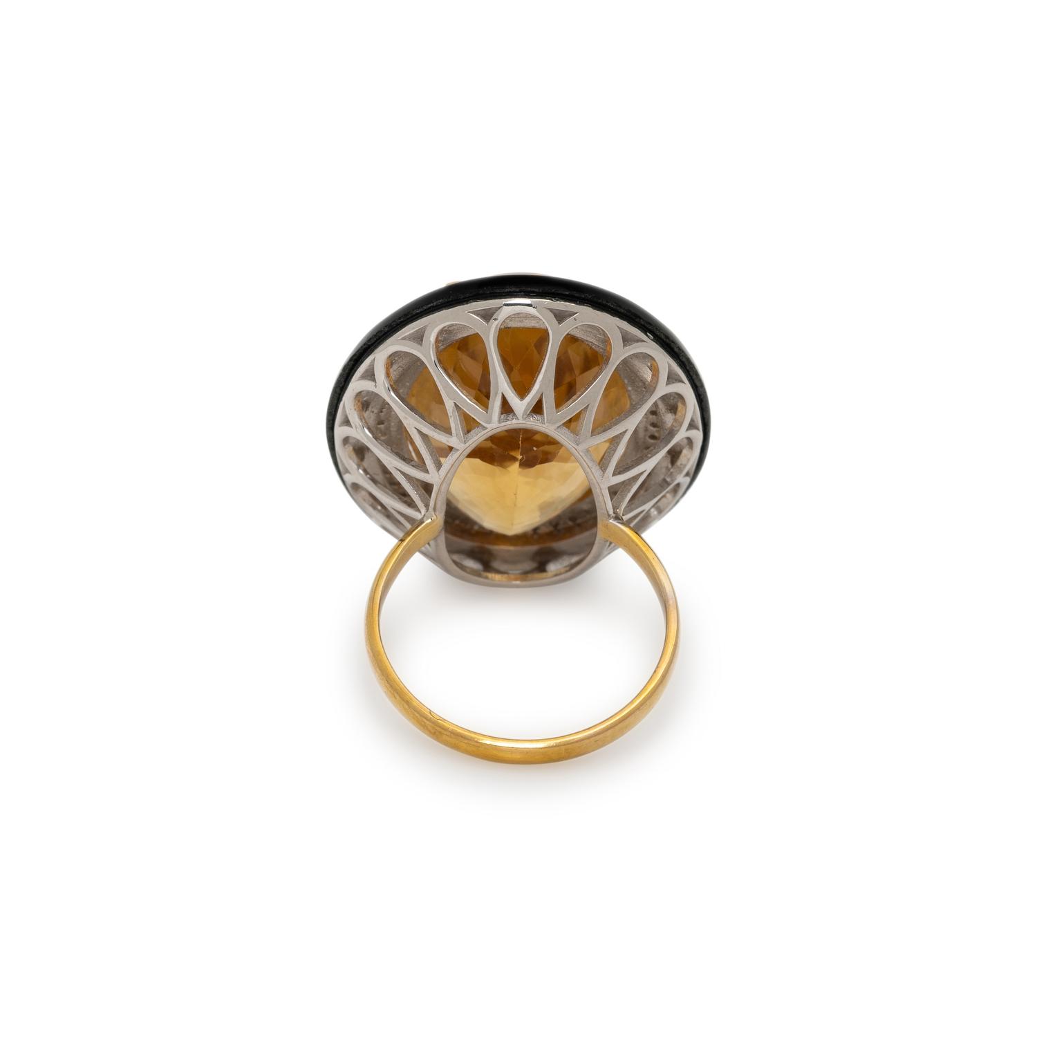 CITRINE, BLACK ONYX, AND DIAMOND RING