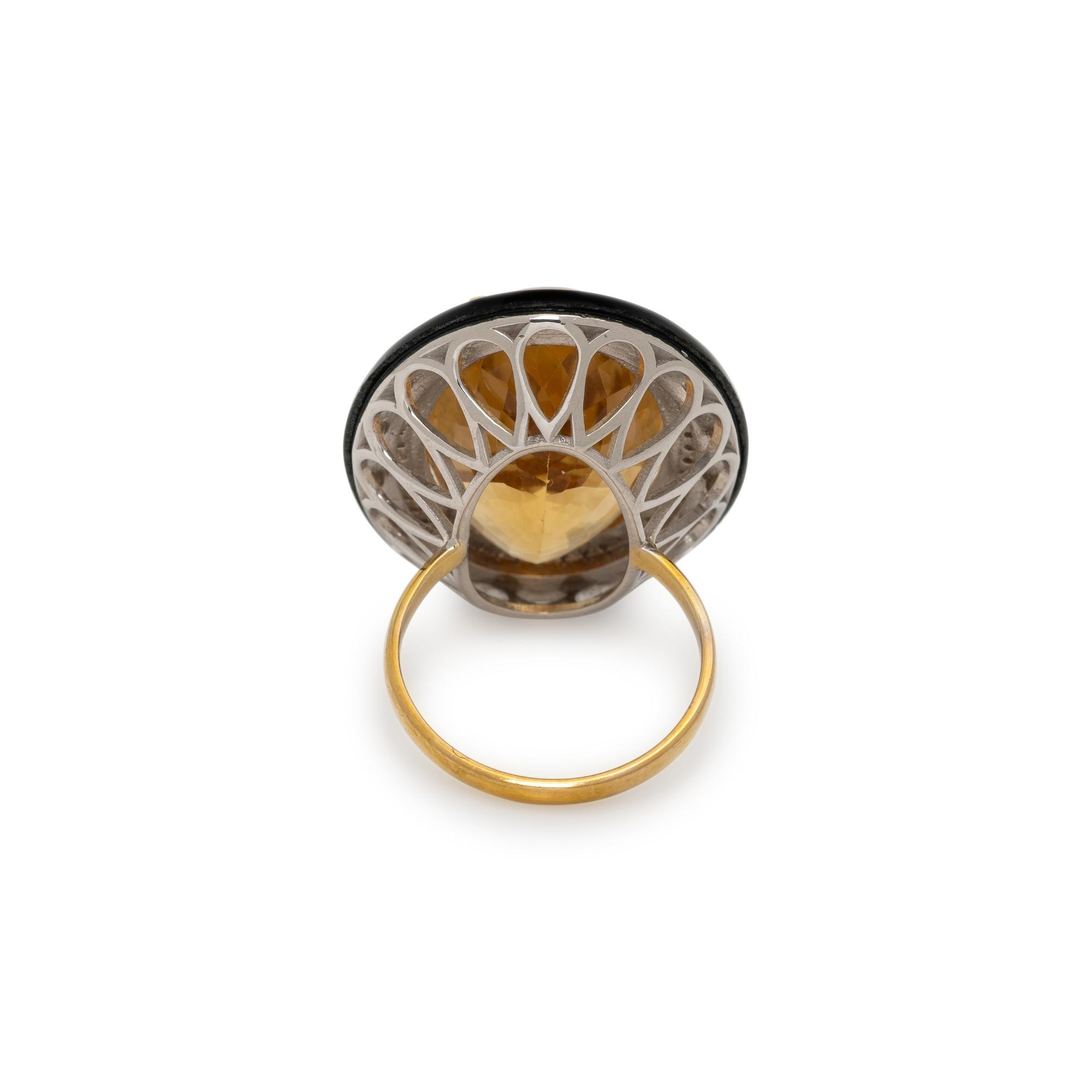CITRINE, BLACK ONYX, AND DIAMOND RING
