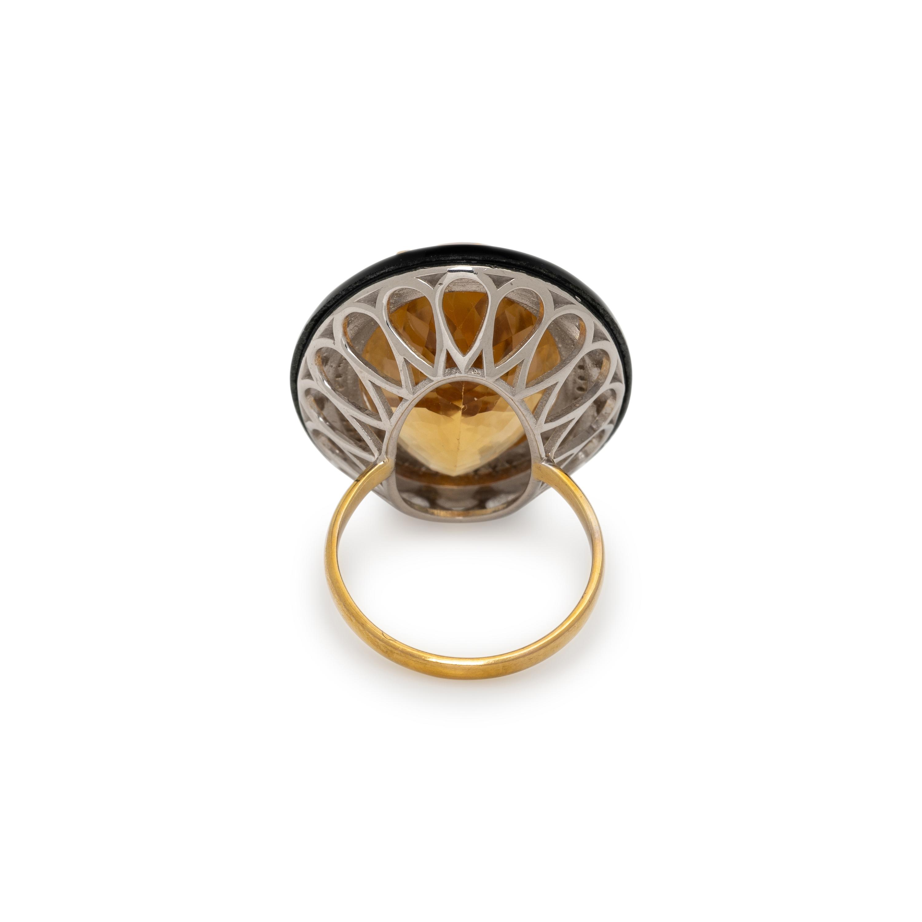 CITRINE, BLACK ONYX, AND DIAMOND RING