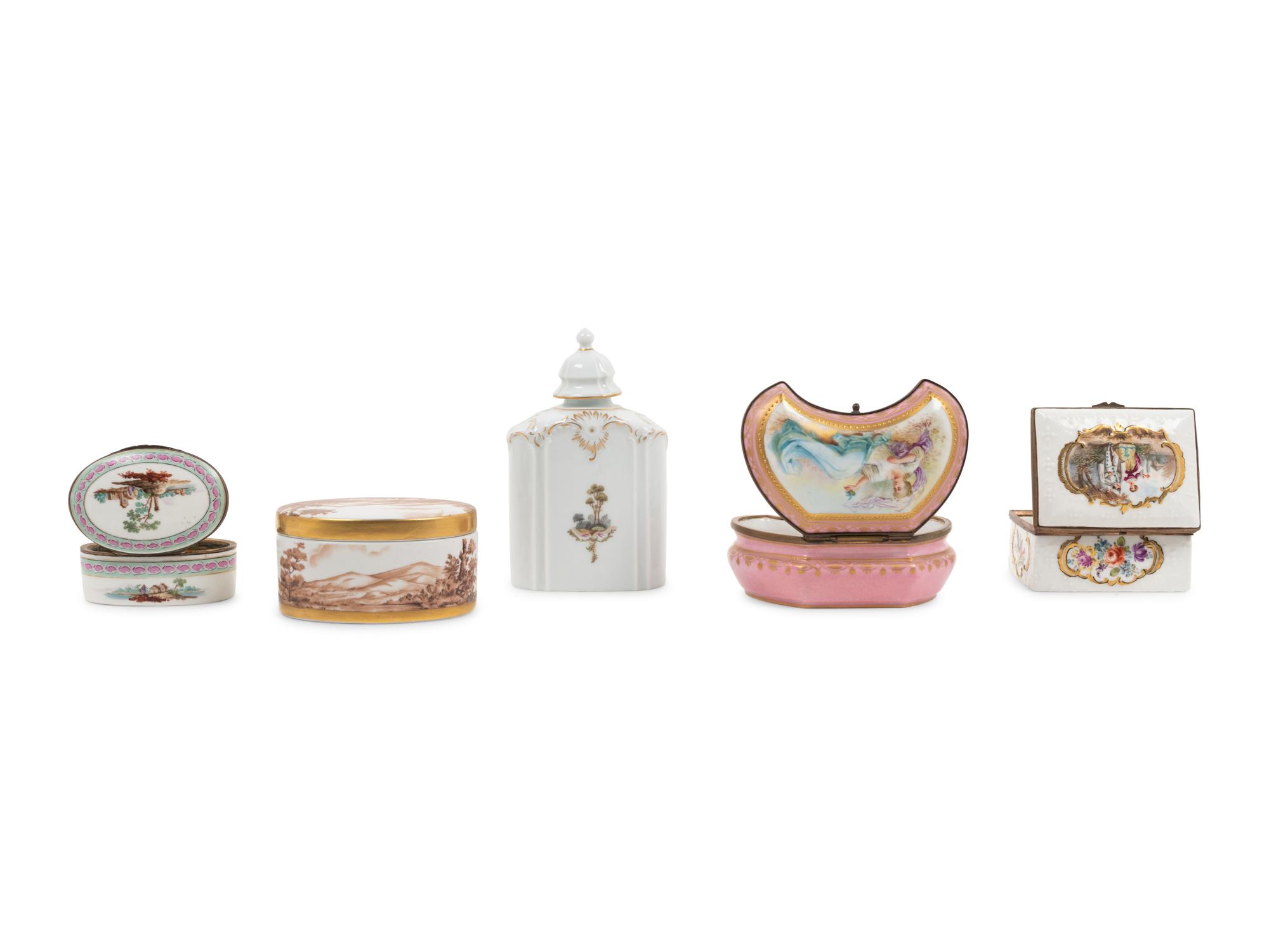 Five French and German Porcelain Boxes
